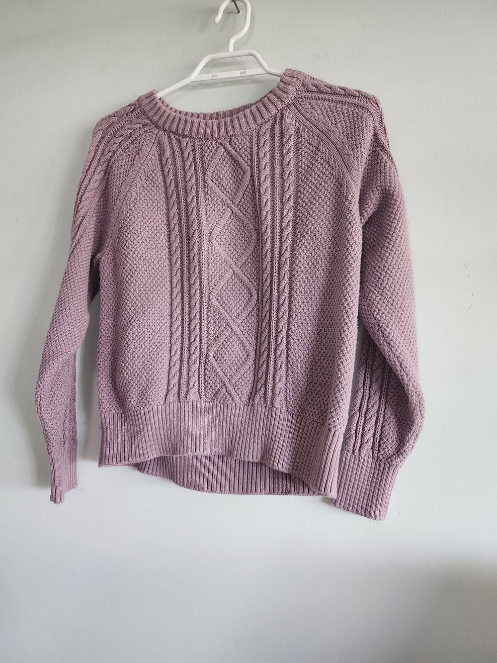 Ricki's Lavender Cable Knit Sweater | 100% Cotton Crewneck | Soft Cozy Pullover